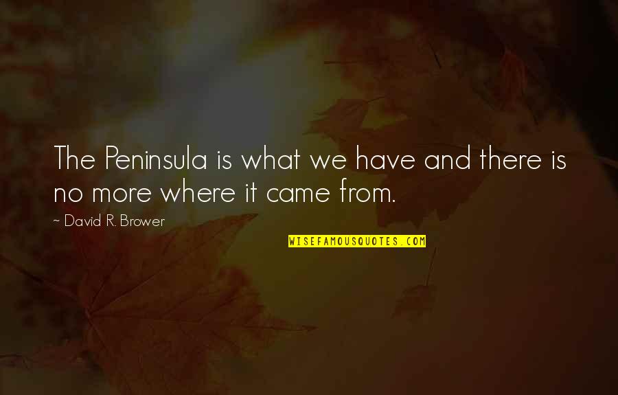 Fuko Love Quotes By David R. Brower: The Peninsula is what we have and there Fuko Love Quotes By David R. Brower: The Peninsula is what we have and there