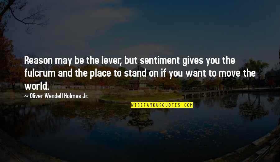 Fulcrum Quotes By Oliver Wendell Holmes Jr.: Reason may be the lever, but sentiment gives Fulcrum Quotes By Oliver Wendell Holmes Jr.: Reason may be the lever, but sentiment gives