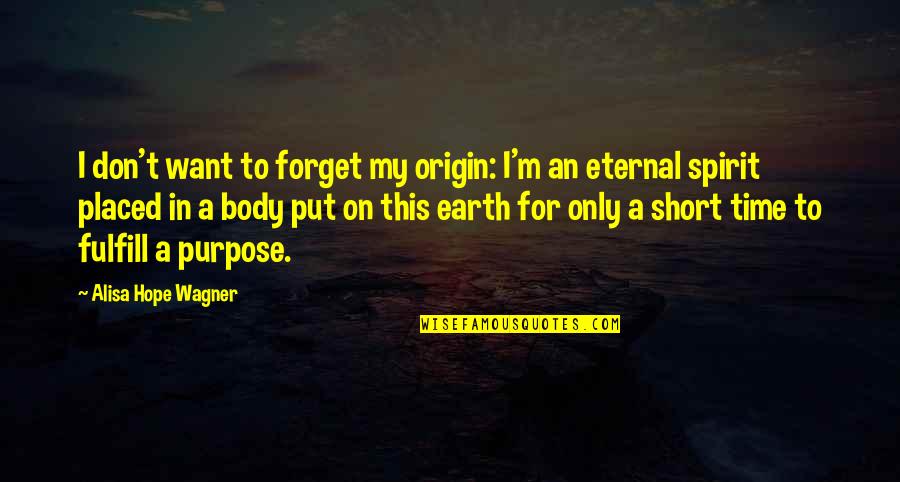 Fulfill Your Purpose Quotes By Alisa Hope Wagner: I don't want to forget my origin: I'm