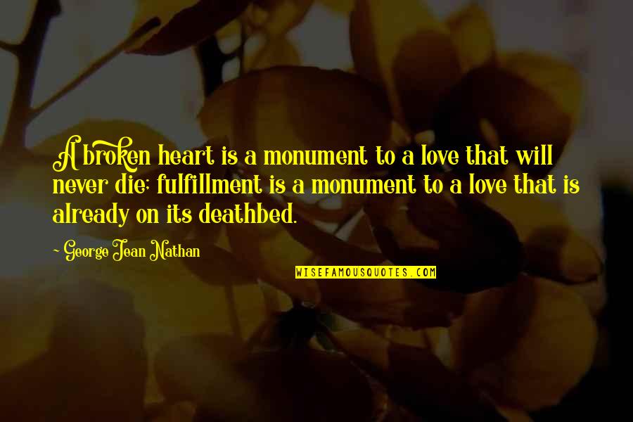 Fulfillment And Love Quotes By George Jean Nathan: A broken heart is a monument to a