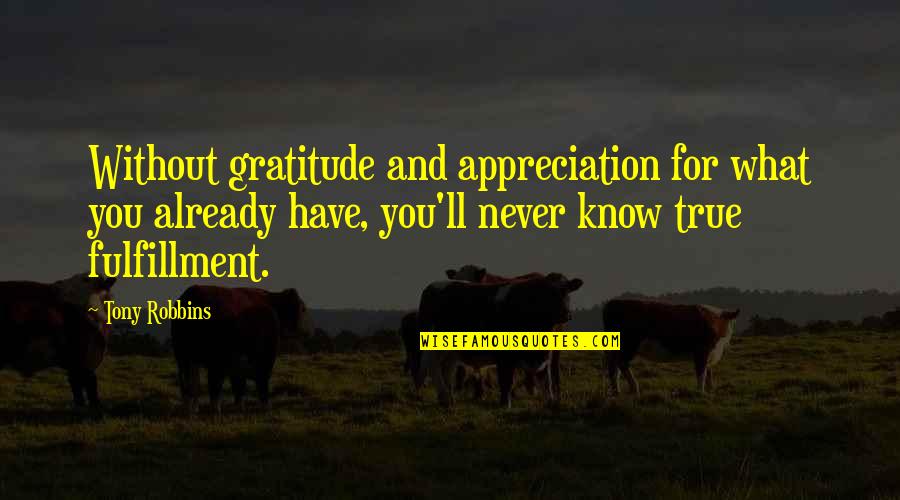 Fulfillment Quotes By Tony Robbins: Without gratitude and appreciation for what you already