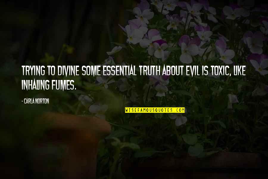 Fumes Quotes By Carla Norton: Trying to divine some essential truth about evil