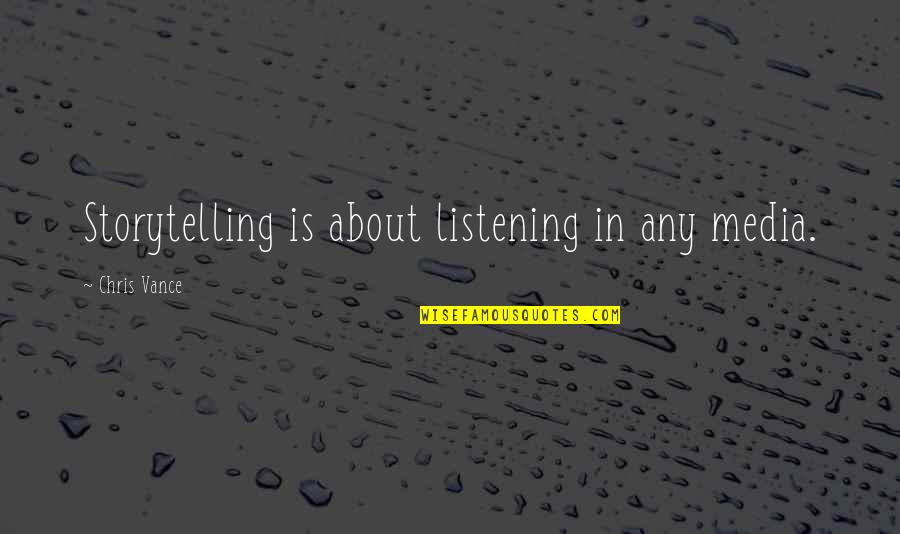 Fun Workplace Quotes By Chris Vance: Storytelling is about listening in any media. Fun Workplace Quotes By Chris Vance: Storytelling is about listening in any media.