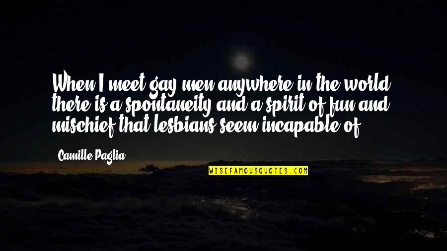 Fun World Quotes By Camille Paglia: When I meet gay men anywhere in the