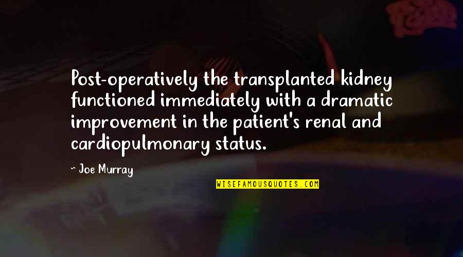 Functioned As Quotes By Joe Murray: Post-operatively the transplanted kidney functioned immediately with a