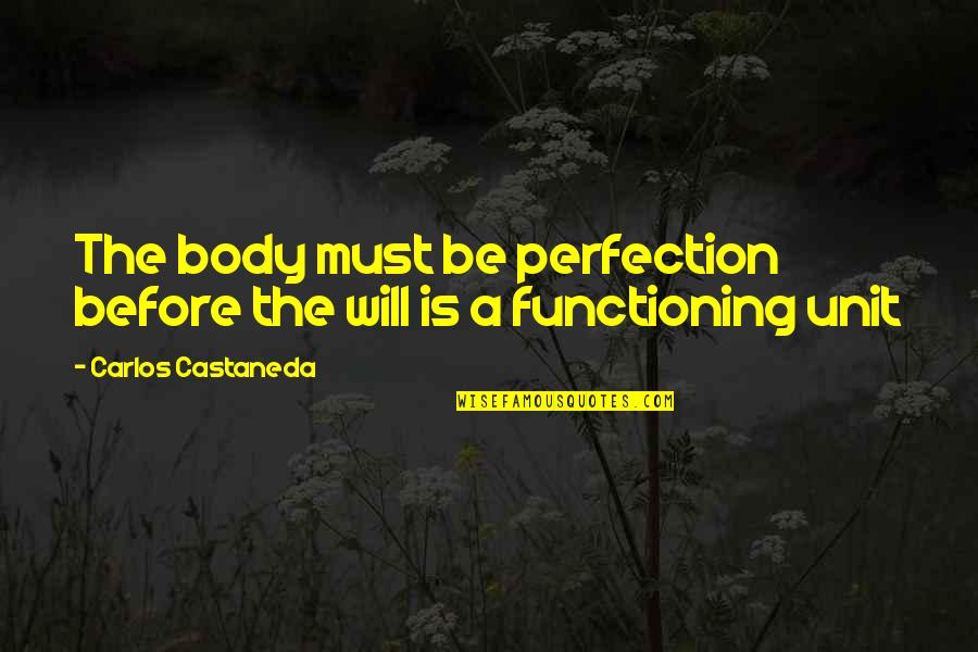 Functioning Quotes By Carlos Castaneda: The body must be perfection before the will