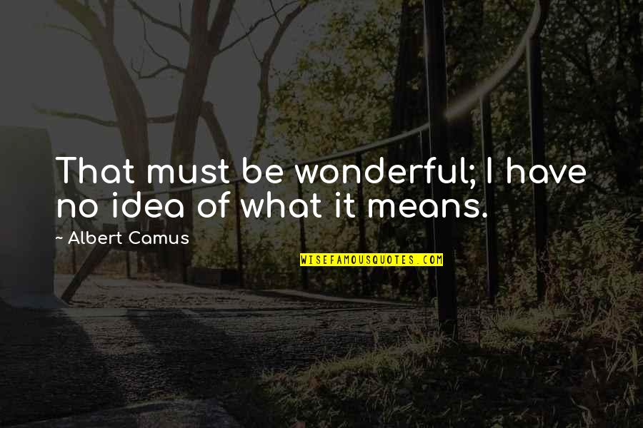 Funduka Quotes By Albert Camus: That must be wonderful; I have no idea