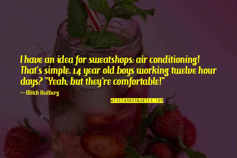 Funny 2 Year Old Quotes By Mitch Hedberg: I have an idea for sweatshops: air conditioning!