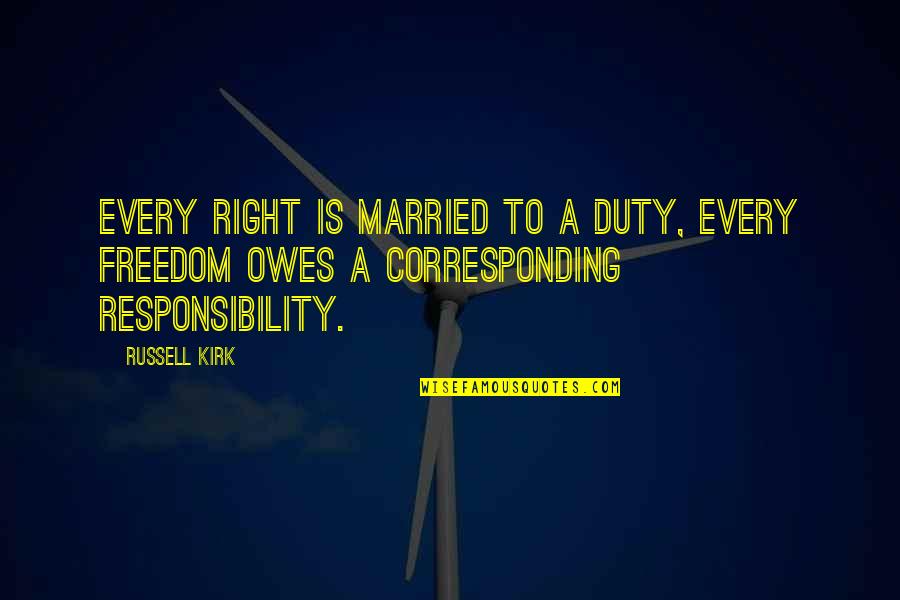 Funny Accounting Student Quotes By Russell Kirk: Every right is married to a duty, every