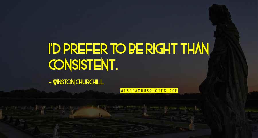 Funny Agility Quotes By Winston Churchill: I'd prefer to be right than consistent.