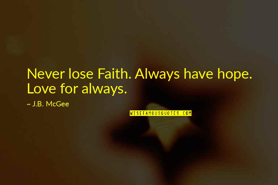 Funny Annoying Brother Quotes By J.B. McGee: Never lose Faith. Always have hope. Love for