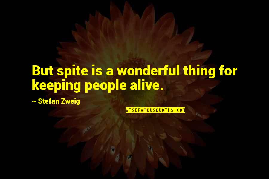 Funny Brick Quotes By Stefan Zweig: But spite is a wonderful thing for keeping