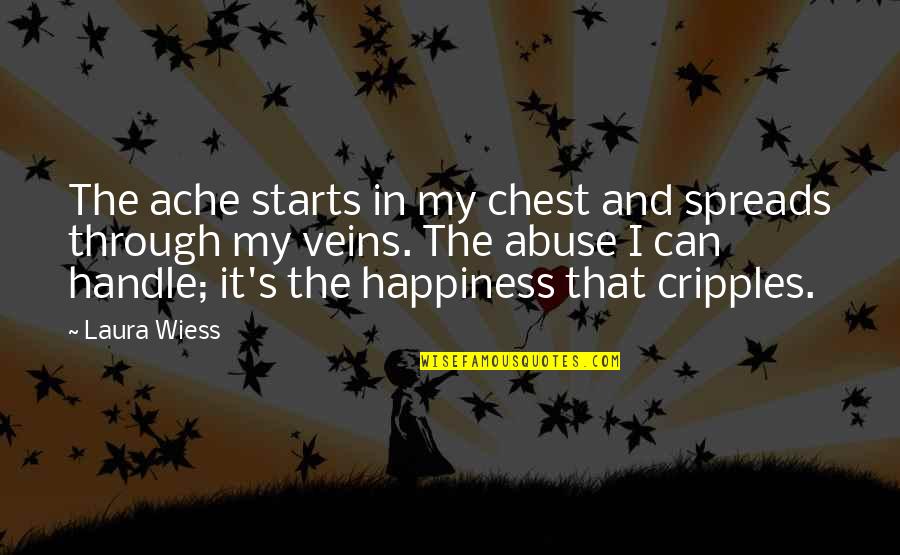 Funny Bucks Party Quotes By Laura Wiess: The ache starts in my chest and spreads