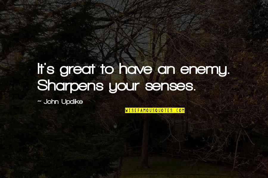 Funny But Brainy Quotes By John Updike: It's great to have an enemy. Sharpens your