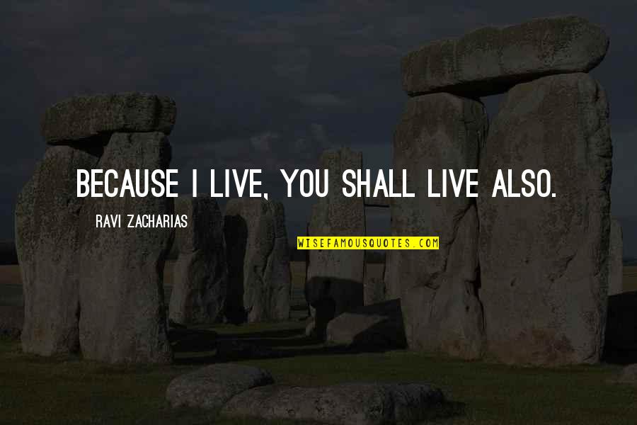 Funny Canuck Quotes By Ravi Zacharias: Because I live, you shall live also. Funny Canuck Quotes By Ravi Zacharias: Because I live, you shall live also.