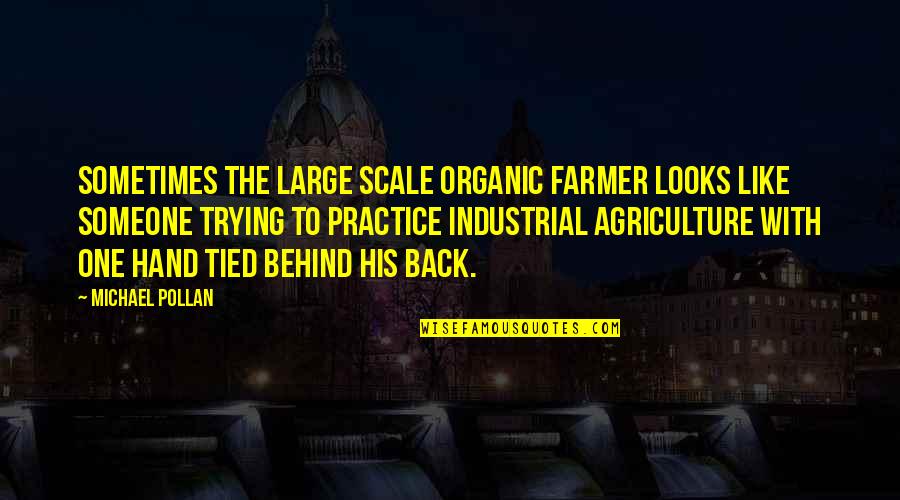 Funny Close Up Quotes By Michael Pollan: Sometimes the large scale organic farmer looks like