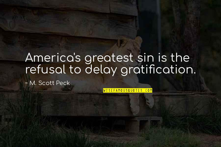 Funny Farsi Quotes By M. Scott Peck: America's greatest sin is the refusal to delay