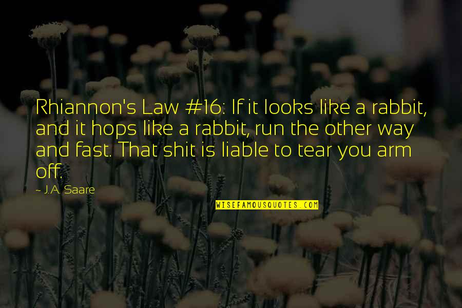 Funny Fast Quotes By J.A. Saare: Rhiannon's Law #16: If it looks like a