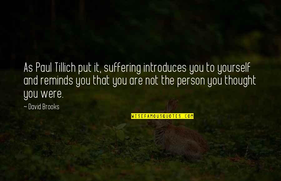 Funny Goodbyes Quotes By David Brooks: As Paul Tillich put it, suffering introduces you Funny Goodbyes Quotes By David Brooks: As Paul Tillich put it, suffering introduces you