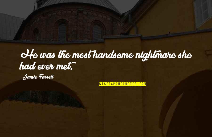 Funny I Just Met You Quotes By Jamie Farrell: He was the most handsome nightmare she had
