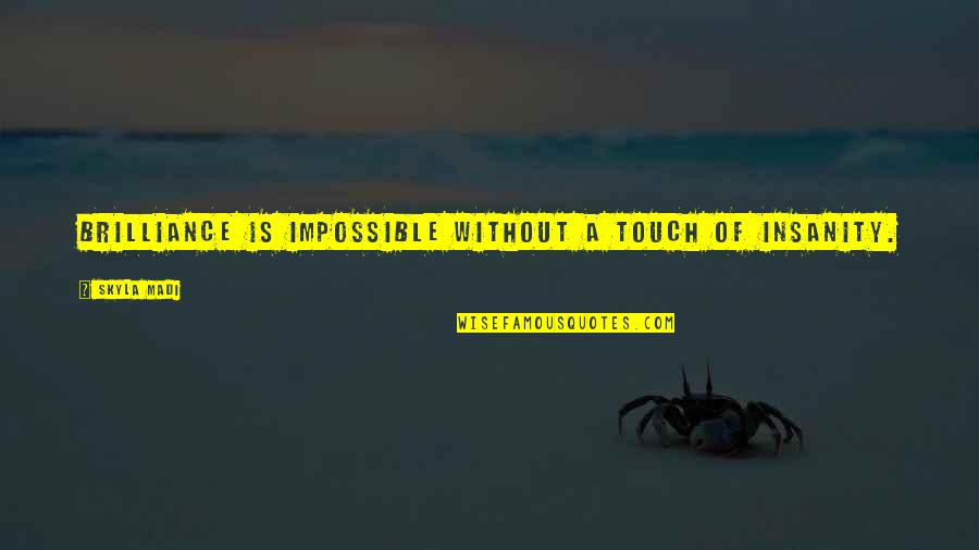 Funny Impossible Quotes By Skyla Madi: Brilliance is impossible without a touch of insanity.