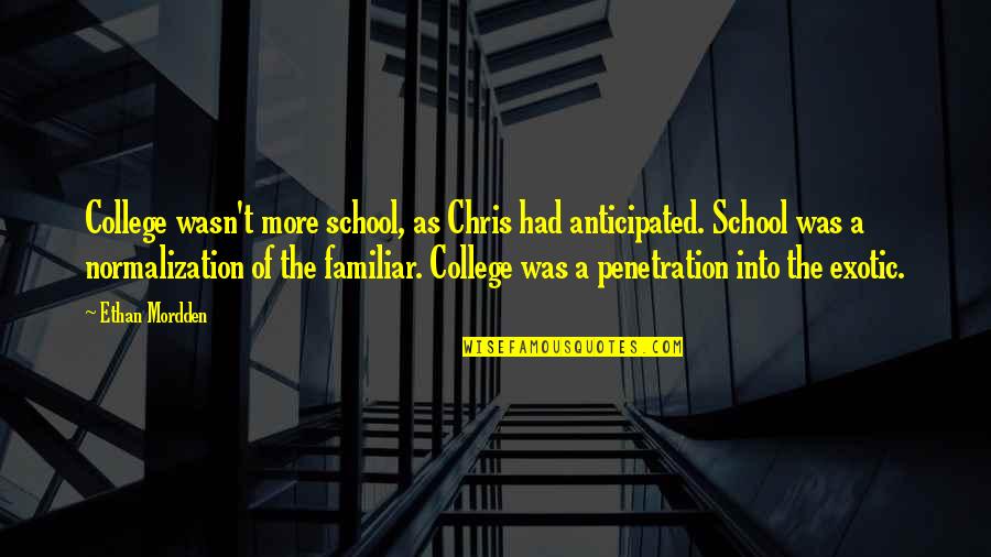 Funny Ironies Quotes By Ethan Mordden: College wasn't more school, as Chris had anticipated.