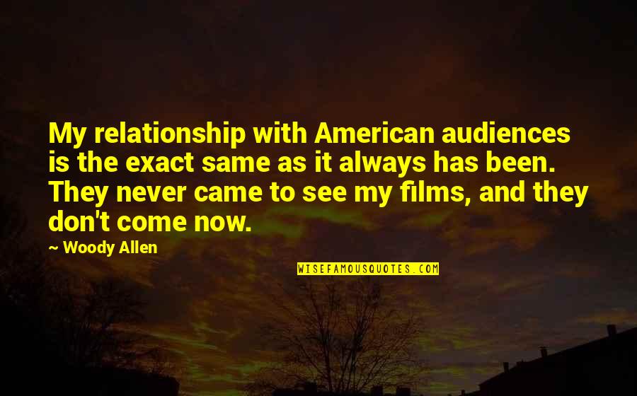 Funny Jellyfish Quotes By Woody Allen: My relationship with American audiences is the exact