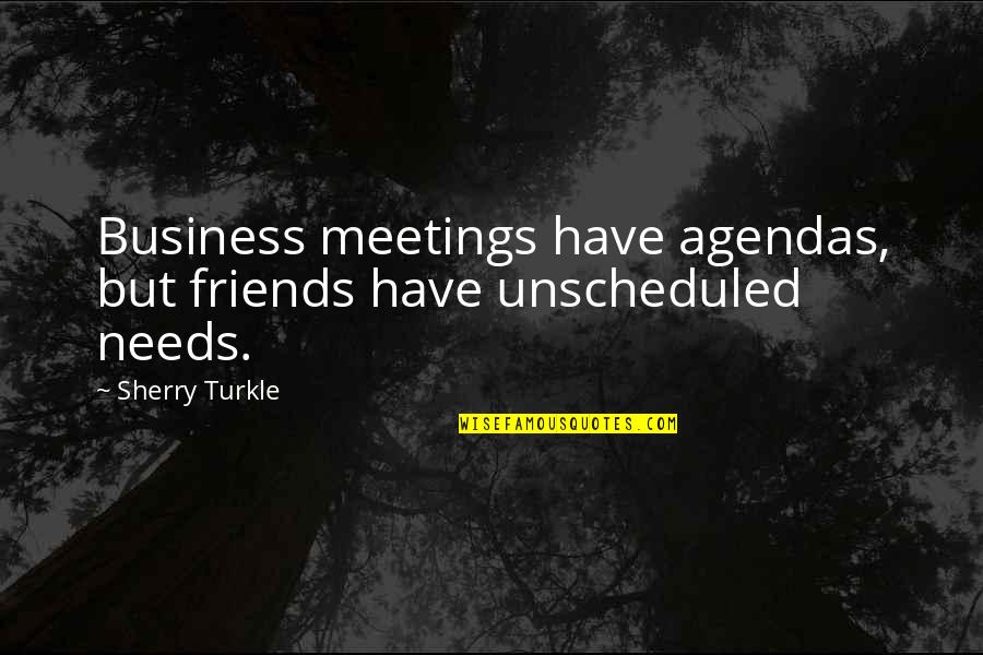 Funny Judgemental Quotes By Sherry Turkle: Business meetings have agendas, but friends have unscheduled