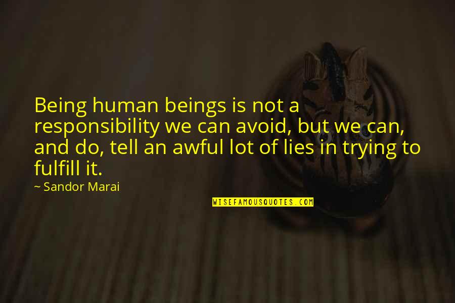 Funny Kitchens Quotes By Sandor Marai: Being human beings is not a responsibility we