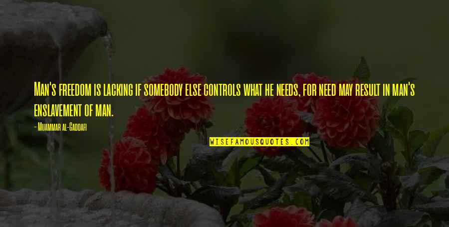 Funny Lin Yutang Quotes By Muammar Al-Gaddafi: Man's freedom is lacking if somebody else controls Funny Lin Yutang Quotes By Muammar Al-Gaddafi: Man's freedom is lacking if somebody else controls