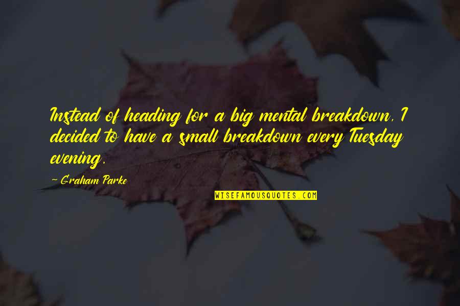 Funny Mental Breakdown Quotes By Graham Parke: Instead of heading for a big mental breakdown,