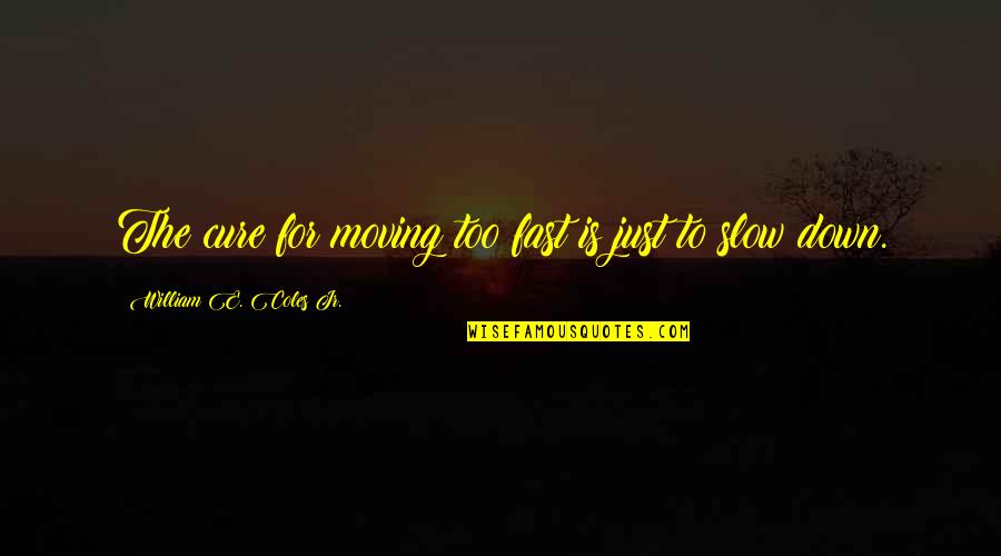 Funny Moving Quotes By William E. Coles Jr.: The cure for moving too fast is just Funny Moving Quotes By William E. Coles Jr.: The cure for moving too fast is just