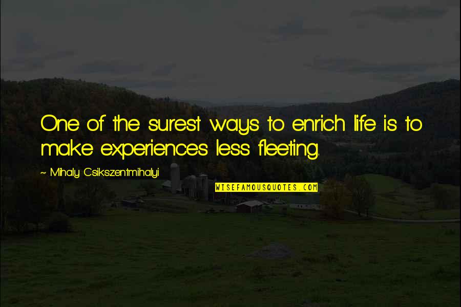 Funny Occupational Health And Safety Quotes By Mihaly Csikszentmihalyi: One of the surest ways to enrich life