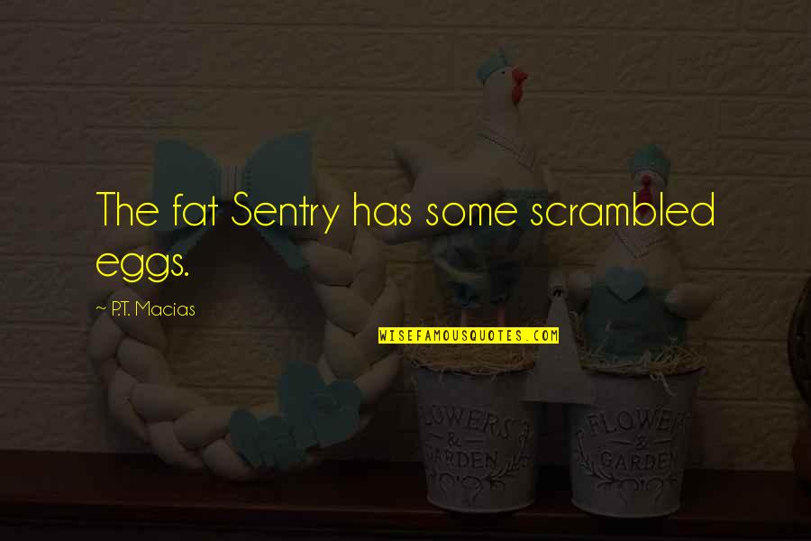 Funny P.s Quotes By P.T. Macias: The fat Sentry has some scrambled eggs.