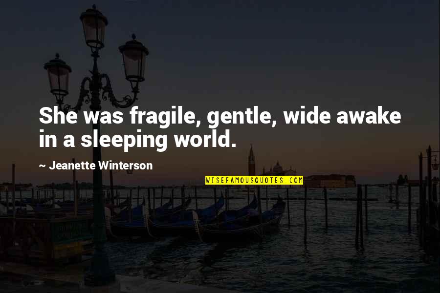 Funny Pathfinder Quotes By Jeanette Winterson: She was fragile, gentle, wide awake in a