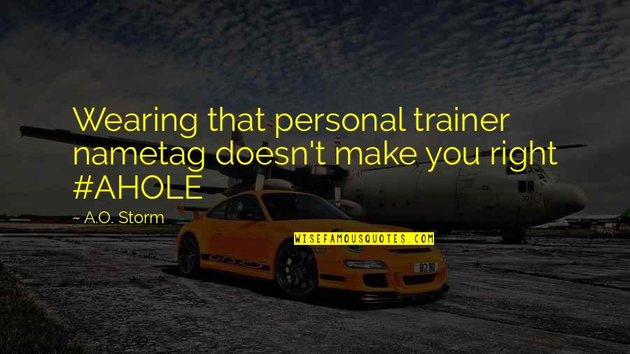 Funny Personal Trainer Quotes By A.O. Storm: Wearing that personal trainer nametag doesn't make you