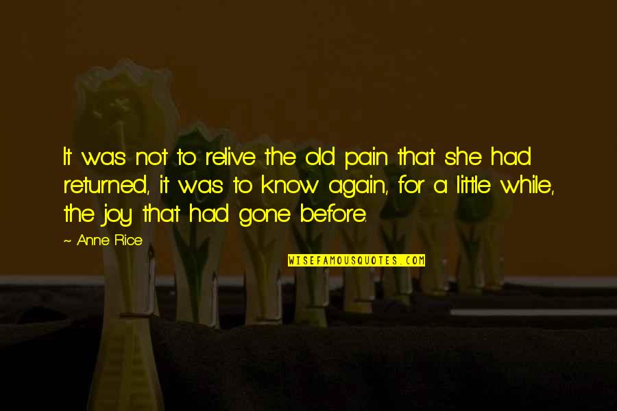 Funny Plan B Quotes By Anne Rice: It was not to relive the old pain