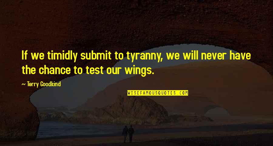 Funny Ponytail Quotes By Terry Goodkind: If we timidly submit to tyranny, we will