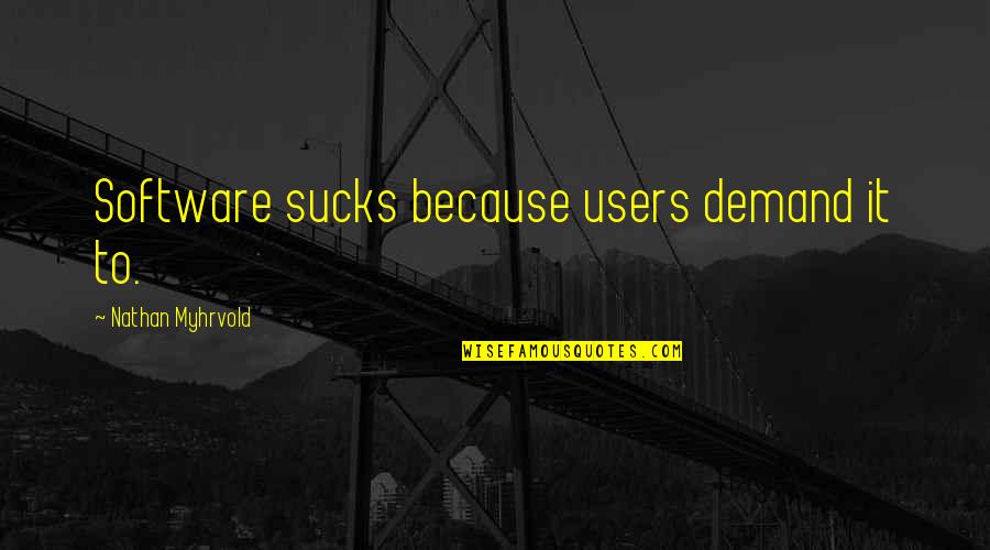 Funny Programming Quotes By Nathan Myhrvold: Software sucks because users demand it to.