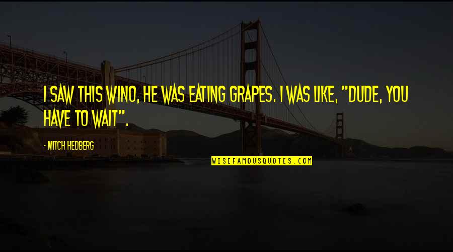 Funny Saw Quotes By Mitch Hedberg: I saw this wino, he was eating grapes.