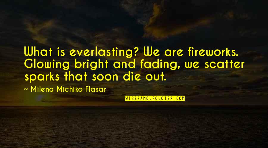 Funny Self Conscious Quotes By Milena Michiko Flasar: What is everlasting? We are fireworks. Glowing bright