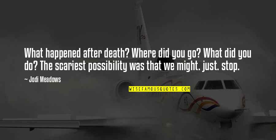 Funny Sense Of Urgency Quotes By Jodi Meadows: What happened after death? Where did you go?