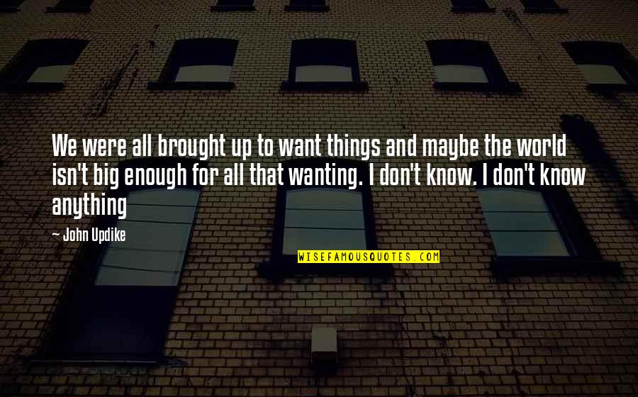 Funny Stenographer Quotes By John Updike: We were all brought up to want things Funny Stenographer Quotes By John Updike: We were all brought up to want things