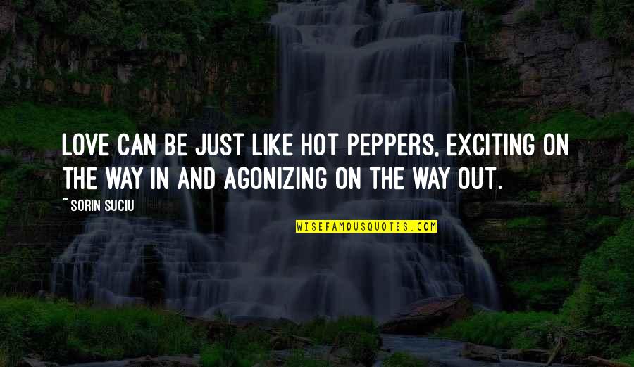 Funny Swimmer Quotes By Sorin Suciu: Love can be just like hot peppers, exciting