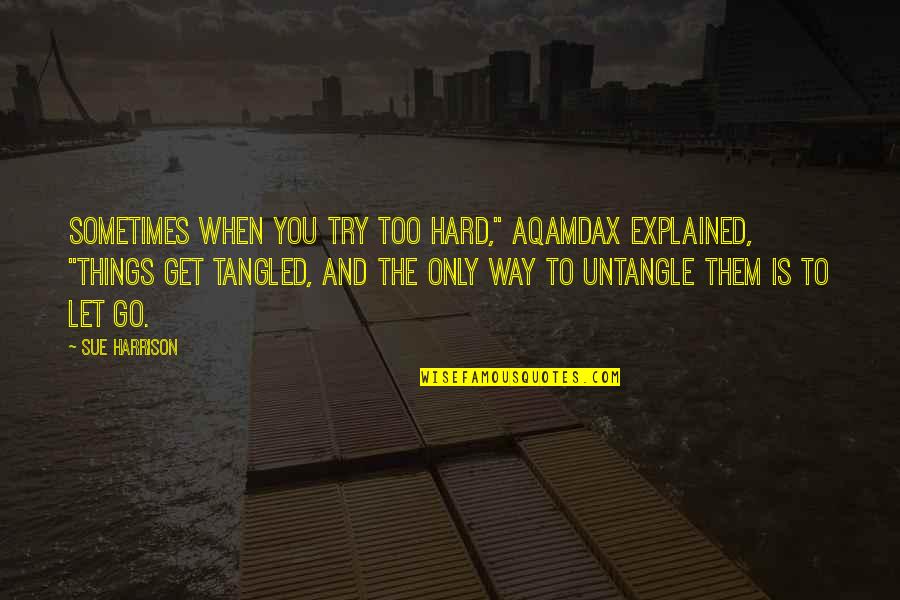 Funny Tech N9ne Quotes By Sue Harrison: Sometimes when you try too hard," Aqamdax explained,