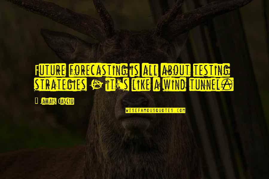 Funny Verbs Quotes By Jamais Cascio: Future forecasting is all about testing strategies -