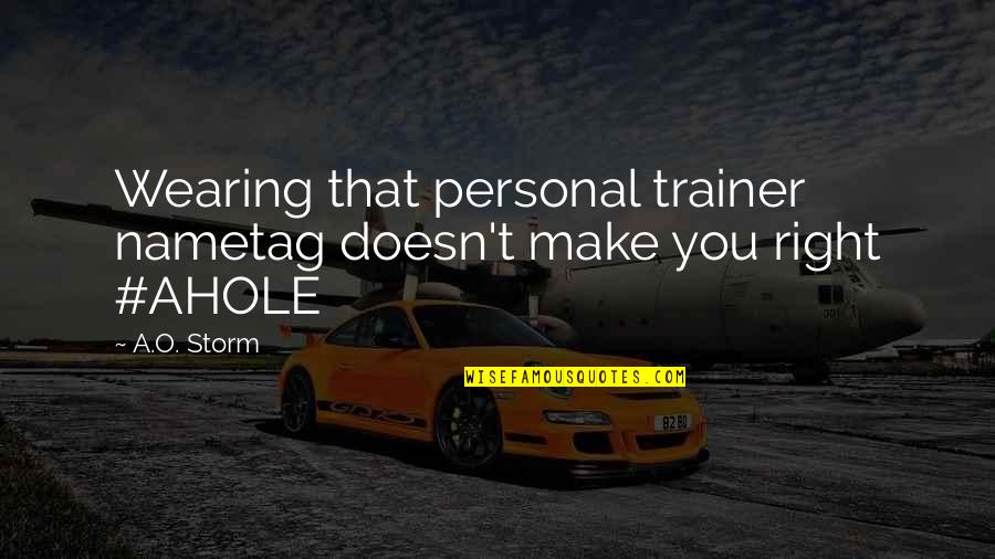 Funny Workout Quotes By A.O. Storm: Wearing that personal trainer nametag doesn't make you