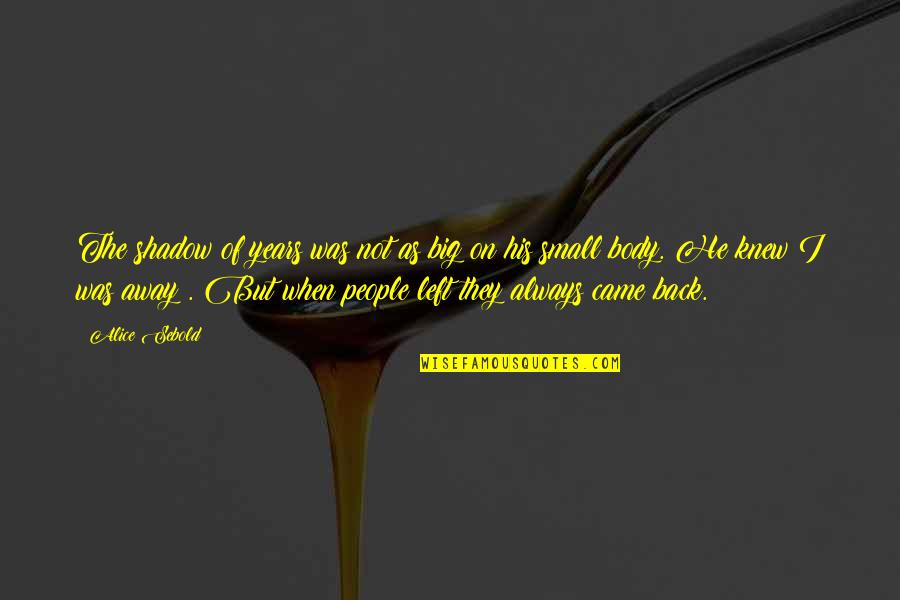 Funny Yellowfang Quotes By Alice Sebold: The shadow of years was not as big Funny Yellowfang Quotes By Alice Sebold: The shadow of years was not as big
