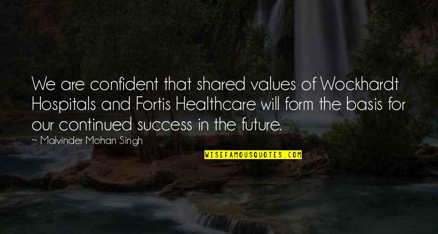 Future Success Quotes By Malvinder Mohan Singh: We are confident that shared values of Wockhardt