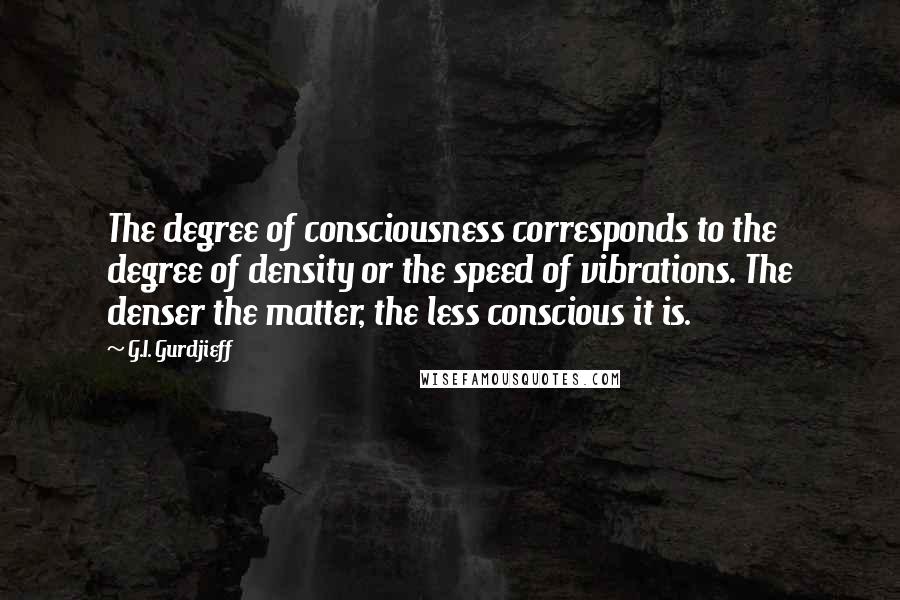 G.I. Gurdjieff quotes: The degree of consciousness corresponds to the degree of density or the speed of vibrations. The denser the matter, the less conscious it is.